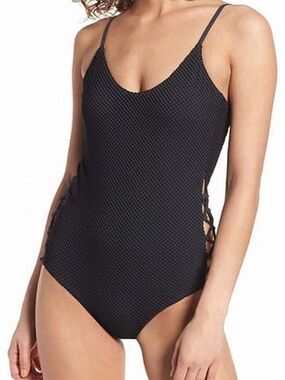 Billabong Black Netted One-Piece Swimsuit with Side Lace-Up